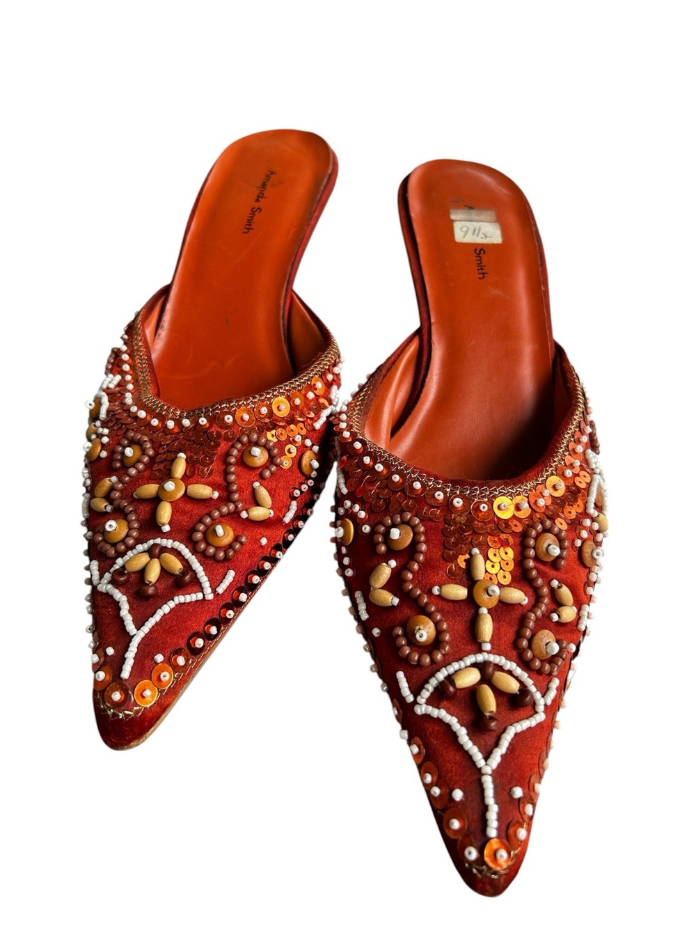 Amanda Smith Beaded Orange Pointed-Toe Mules size 9.5